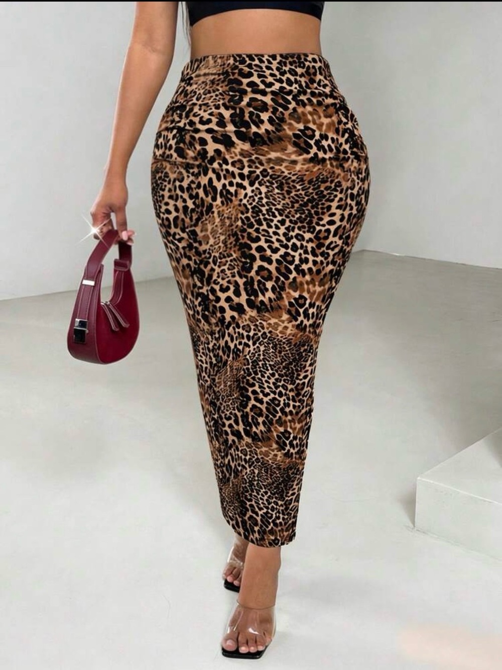 Leopard Print Maxi Skirt - Brown